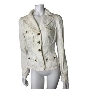 Classiques Entier white denim jean jacket button up fitted XS